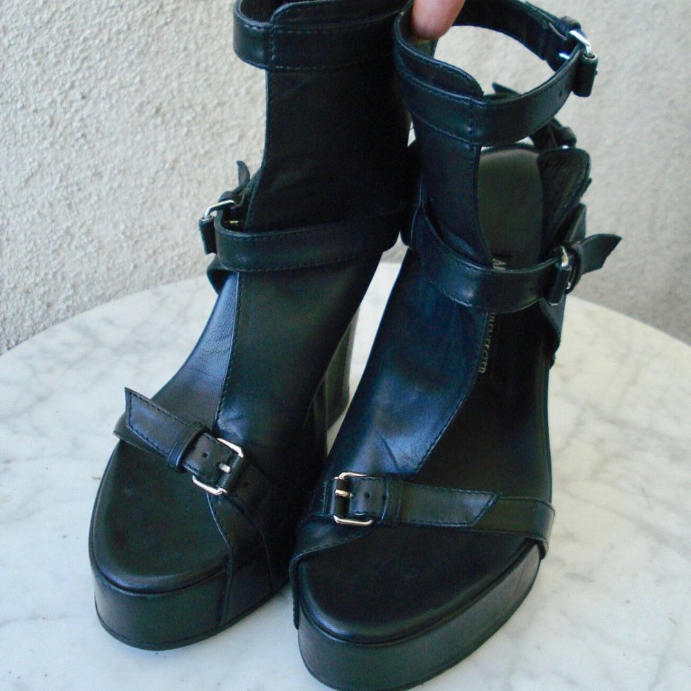 ANN DEMEULEMEESTER Blanche BUCKLED Gladiator Wedge Sandals EU 40/US 10